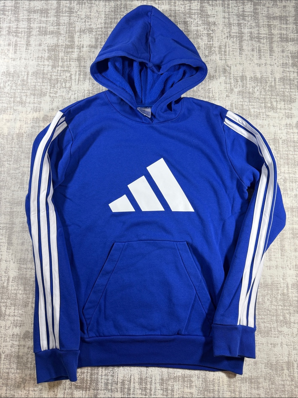 adidas Royal Blue teens Hoodie with White Stripes size XL 24.5 X19 PTP